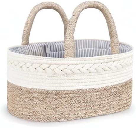 Maliton Baby Diaper Caddy Organizer, X-Large Cotton Rope, Rustic Style, Portable, 3 Compartments, A-Brown - Image 9
