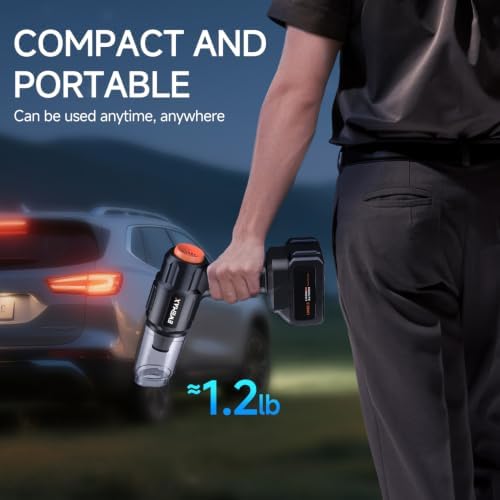 Car Vacuum Portable Cordless, High Power Suction & Blower, Handheld Vacuum Cleaner for Car, Home, Desktop, Keyboard,Birthday Gifts for Men Dad Husband(Satin Black) - Image 7