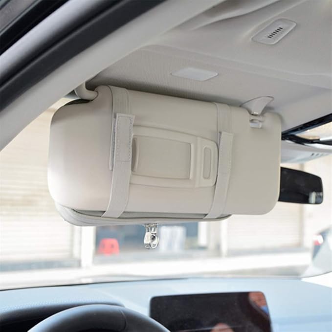 Car Sun Visor Organizer, Auto Interior Accessories Pocket Organizer - Car Truck SUV Storage Pouch Holder, with Multi-Pocket Net Zipper (Beige) - Image 7