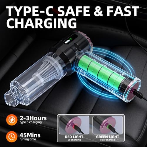 Handheld Vacuum Cleaner Cordless, 23000Pa Powerful Car Mini Vacuum Cleaner, Rechargeable Portable Lightweight dust Catcher for Home Car Carpet Stairs Pet Hair Deep Cleaning(Black-Purple) - Image 6