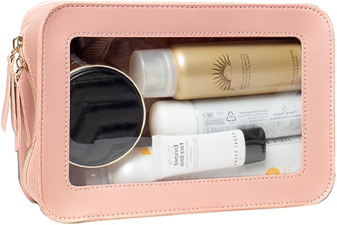 Clear Makeup Bag, Pink Travel Makeup Pouch Toiletry Bag for Women Waterproof Small Cosmetic Bag Case Small Make Up Bag with Zipper Car Organizer Car Essentials for Women Men - Image 7