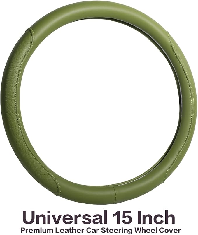 Steering Wheel Cover - Microfiber Leather with Classic Embossing, Anti-Slip Breathable Fit 15 Inch Wheel Protector (Green) - Image 5
