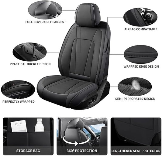 Front Seat Covers Custom Fit for Honda Fit 2006-2020, Black | Luxury Faux Leather, Waterproof, Anti-Slip, Airbag Compatible, Breathable, Car Seat Protectors, 1 Row 2 Seats - Image 2