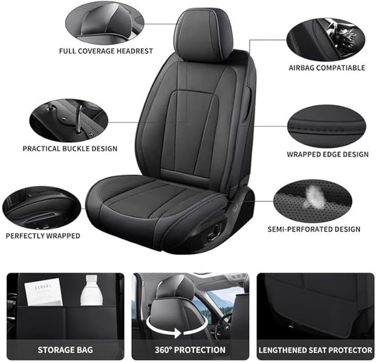 Front Seat Covers Custom Fit for Honda HR-V 2016-2026, Black | Luxury Faux Leather, Waterproof, Anti-Slip, Airbag Compatible, Breathable, Car Seat Protectors, 1 Row 2 Seats - Image 2