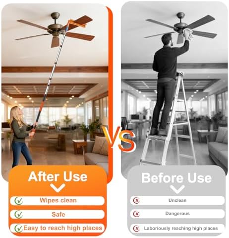 LAANPOLE 30FT Reach Ceiling Fan Cleaner Duster, Fan Blade Cleaner Kit with 5-24FT Extension Pole, Microfiber Duster & Replaceable Cleaning Cloth for Blades, Ceiling, Furniture - Image 6
