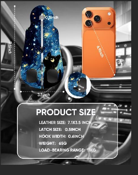 WOCOCN Purse Holder for Car, 2 Pack Heavy Duty Purse Hanger for Car | PU Leather Car Seat Hooks for Purses and Bags, Cute Floral Headrest Organizer for Handbags & Backpacks, Blue Starry Sky Cat - Image 7