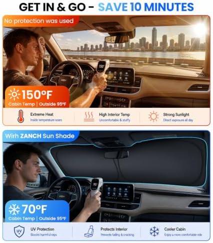 Large Windshield Sun Shade for Chevrolet Suburban 2021-2026, 100% Light Blocking, Advanced Multi-Layer Heat & UV Protection, 3D Scanned Custom Fit, Keeps Cabin Cooler, Foldable SUV Accessories - Image 2