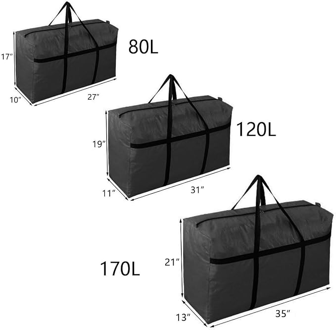 Extra-large Tarp Storage Bag (Black, 45Gal/170L) | Double Zipper, Moisture Resistant and Dustproof, Lightweight Foldable for Moving, Travel, Camping, and Seasonal Organization - Image 6