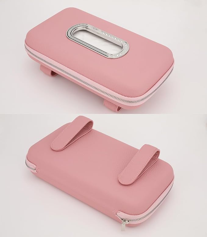 Car Tissue Holder, Sun Visor Napkin Holder, Luxury PU Leather Backseat Tissue Case Holder (Pink) - Image 9