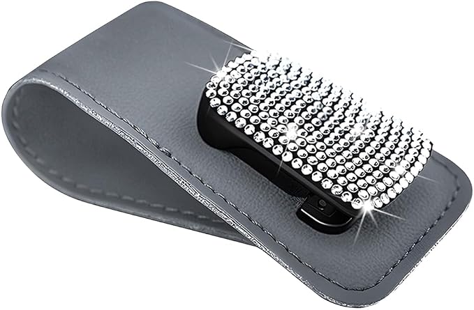 Bling Car Sun Visor Sunglasses Holder, Crystal Rhinestone Leather Visor Eyeglasses Ticket Card Mounter Clip, Shiny Diamond Auto Glasses Hanger Holder, Universal Fit (Gray/White) - Image 7