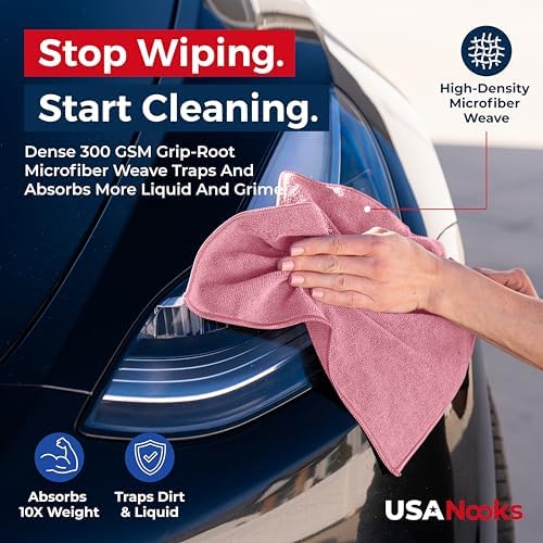 USANOOKS Microfiber Cleaning Cloth Light Pink - 50 Pcs 12.5"x12.5" - High Performance - 1200 Washes, Ultra Absorbent Towels Weave Grime & Liquid for Streak-Free Mirror Shine - Car Washing Cloth - Image 6