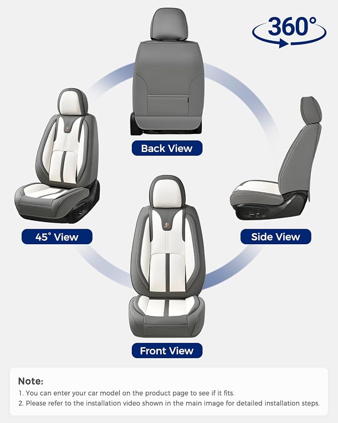 Huidasource Front Car Seat Covers Luxury Nappa Leather, Car Seat Covers Front Seats with Airbag, Front Storage Pocket, Lumbar Support Cooling&Heating Universal Fit for Most Cars SUV Trucks, Gray&White - Image 9