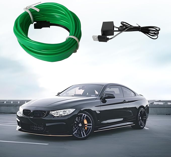 EL Wire Car LED Strip Lights, 10FT 5V USB Vehicle Ambient Lighting Kit with Fuse Protection, Automotive Interior Neon Decoration Lamp with 5mm Sewing Edge, Universal Fit (Green) - Image 6