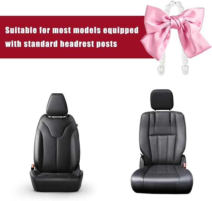 2 PCS Bow Pearl Car Seat Headrest Hook, Car Seatback Hanging Organizer Elegant Pearl Purse Hanger, Cute Bow Vehicle Interior Headrest Storage Hook for Handbag Purse Coat (Pink) - Image 6