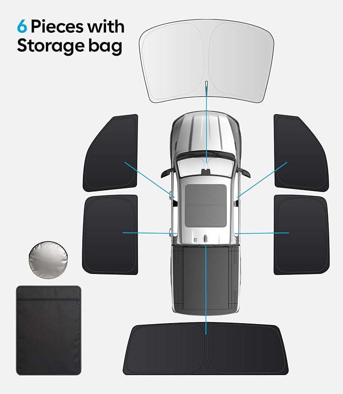 Wigoo 2026 6PC Full Set Window Sunshade for Dodge Ram 2500 3500 2010-2026 | 7-Layer Cooler & Blacker, Ice-Crystal Tech, Full Set Shades With Windshield for Sun Block, Camping Accessories - Image 9