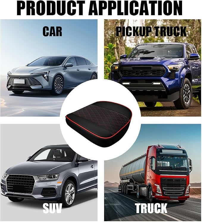Leather Front Car Seat Covers, Car Bottom Seat Cover, Anti Slip Leather Auto Front Seat Cushion Cover with Storage Pocket, Waterproof Bottom Auto Seats Cushion Pad Mat for Vehicles (Black Red) - Image 7