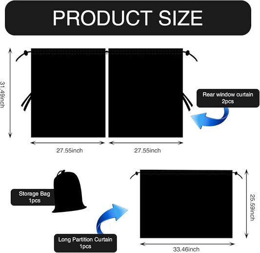 3 PCS Car Window Shades, 2 PCS 33.46In x 25.59In Vehicle Rear Window with Storage Bag, 1 PC 55.11In x 31.49In Car Partition Curtain, Universal Automotive Privacy Window Cover (Black) - Image 2