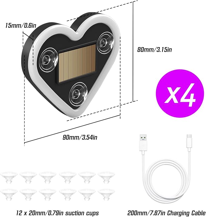 4PCS Car Window Wireless LED Ambient Light Solar Powered Love Heart Shaped Neon Lamp for Night Driving Interior Decor Accessories Romantic Gift for Women Girl Couples-Pink - Image 7