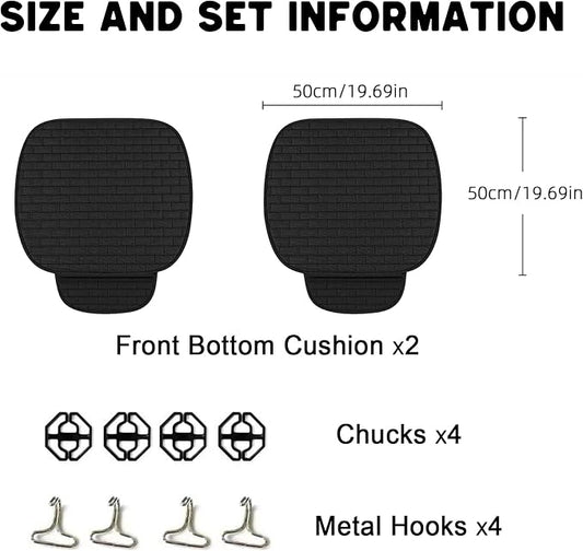 Black Linen Car Seat Covers Front Seats 2 Pcs Seat Covers for Car Truck SUV | Front Seat Covers with Storage Pocket, Bottom Auto Seat Cushion Pad Mat for Most Vehicles - Image 2