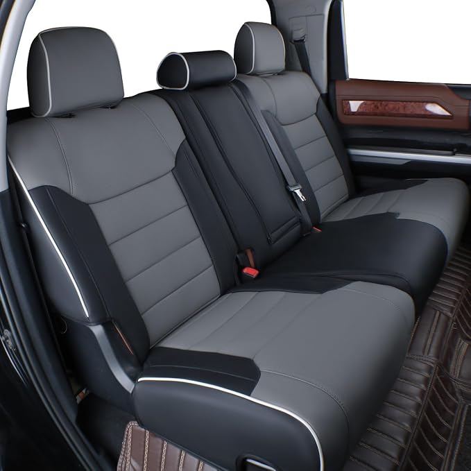EKR Tacoma Leather Car Seat Covers Custom Fit for Toyota Tacoma 2012 2013 2014 2015 (Regular Seats) - Truck Seat Covers Full Set,Faux Leather(Black/Gray) - Image 4