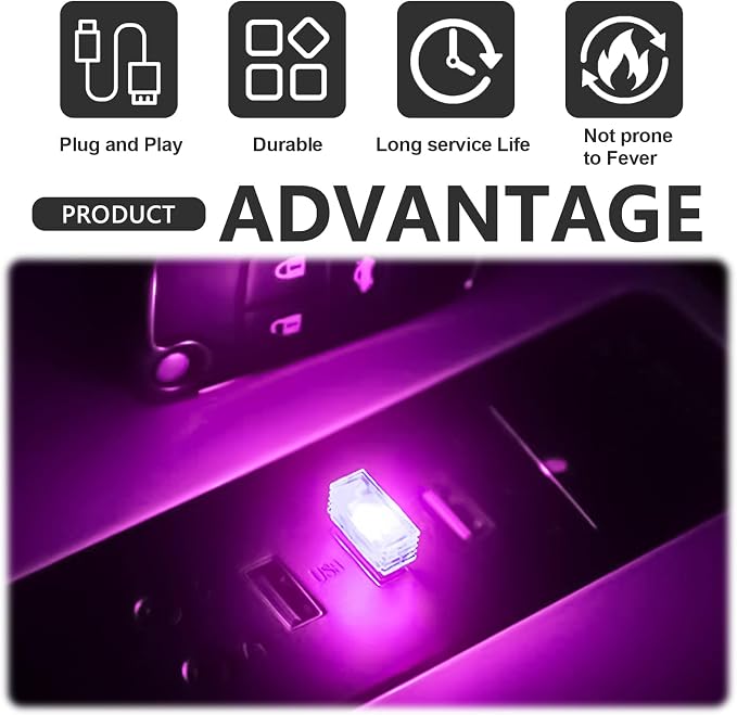 7 Pieces Car Ambient Lighting Kit USB LED Atmosphere Lamp with 7 Color Options Rechargeable Multicolor Interior Night Light for Car Truck Van SUV and Laptop Decor - Image 7