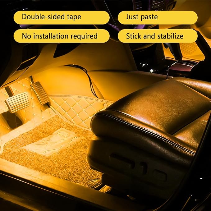 Car Interior LED Lights, Ambient Lighting Car Interior, Automotive Ambient Neon Light Kit with USB Port, Auto Accessories 4 in 1 Automotive Decoration Lighting for RV, Truck, Sedan (Yellow) - Image 6