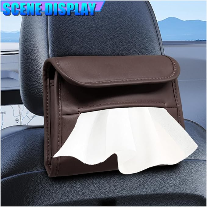 Craedli Car Tissue Holder for Seat Back, PU Leather Backseat Tissue Box Cover, Rectangular Auto Headrest Napkin Case Tissues Storage Organizer for Sedan RV Truck, Keep Car Tidy (Brown) - Image 6