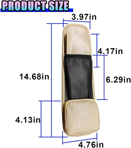 Leather Car Seat Side Organizer, Multi-Pocket Hanging Storage Bag, Front Seat Gap Holder for Phone Wallet Glasses, Universal Auto Accessories for SUV Truck RV (Beige) - Image 2