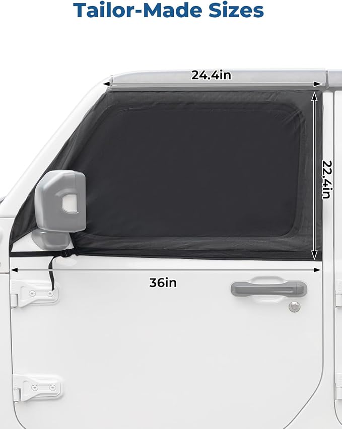 JOYTUTUS Front Wrangler Side Window Sun Shade Camping Window Insect Screen Compatible with Wrangler JK JL Gladiator JT 2007-2026, Car Window Covers for Privacy Blackout 2 Pcs - Image 7