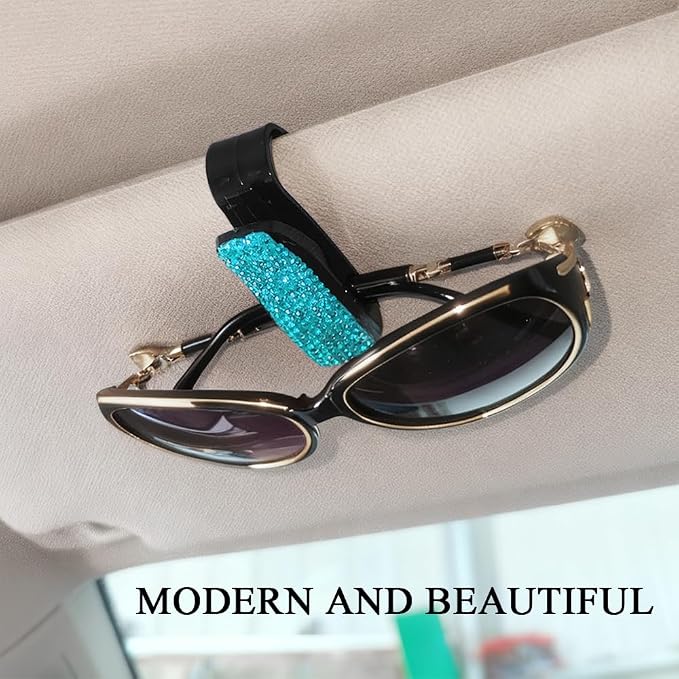 2PCS Bling Rhinestone Car Sun Visor Glasses Holders with Anti-Scratch Sponge, Sunglass Holder for Car, Ticket Card Clip Sunglasses Mount, Auto Eyeglass Hanger Clip for Women Girls (Light Blue) - Image 7