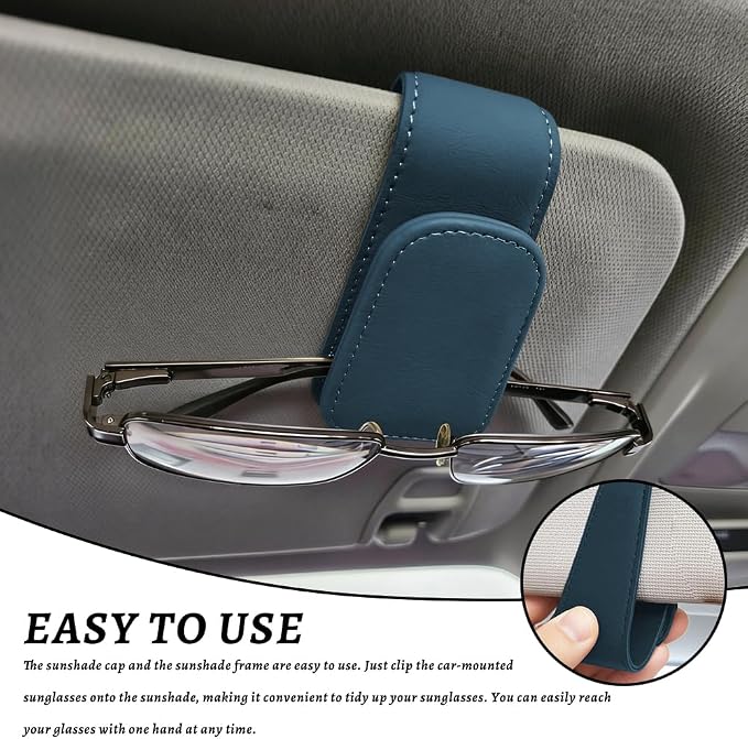 Sunglass Holder for Car, Car Sunglass Holder, Magnetic Leather Sunglasses Holder and Ticket Card Clip, Auto Multi-Functional Sun Visor Eyeglass Holders for SUV Pickup Truck (Royal Blue) - Image 6