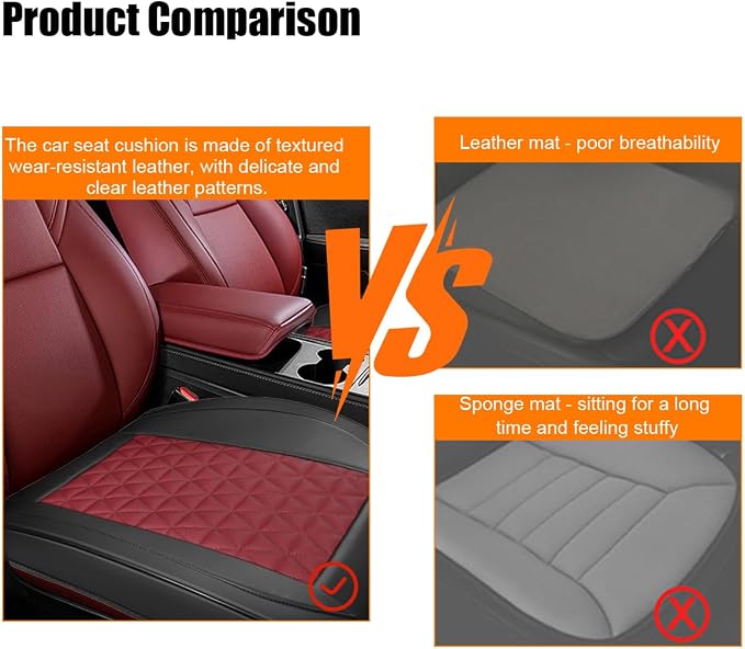 2PCS Leather Car Seat Cover, Front Bottom Seat Protector Pad, Red | Leather Vehicle Seat Cover, Full Surround Waterproof Seat Protector Cushion, Universal Fit, Auto Interior Accessories - Image 6