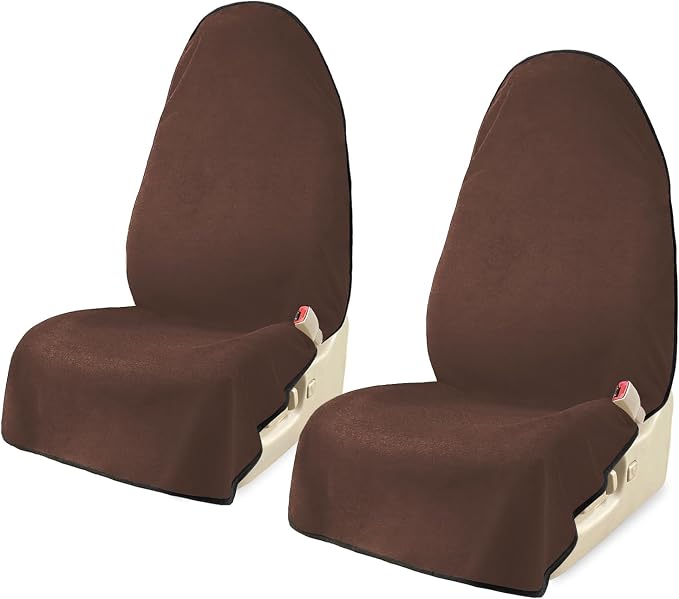 Car Seat Covers 2pcs Brown Waterproof Towel Car Seat Cover Universal Fit for Most Trucks SUV Fitness Athletes Pets Gym and Water Sport by Unknown