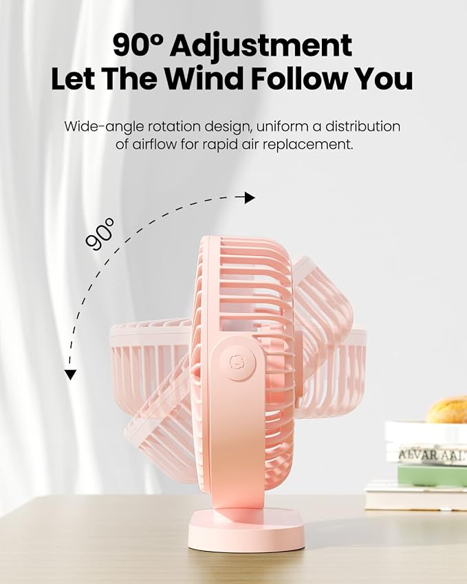 Gaiatop USB Desk Fan, 5.5 Inch Quiet 3 Speeds Small Portable Fan Pink | USB Powered, 5ft Cable, Mini Personal Desktop Table Fans, Powerful Cooling for Home, Office, Travel, Car, Indoor, Outdoor - Image 6