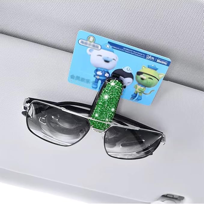 Turcee Set of 2 Bling Rhinestone Car Sun Visor Glasses Holders with Anti-Scratch Sponge,Car Decoration for Women Girls,Ticket Card Clip Visor Organizer (Green) - Image 7