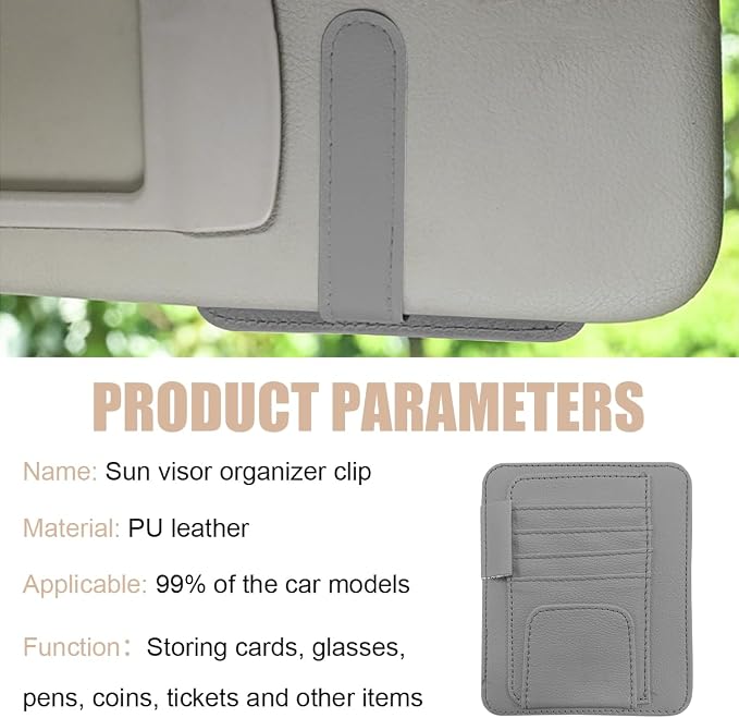 Augeny 2 PCS Car Sun Visor Organizer, Small Auto Visor Organizer and Storage, Registration and Document Holder for Sunglasses, Card, Pen, Driver License, Car Accessories (Gray) - Image 6