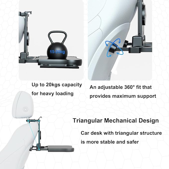 Car Back Seat Tray with Extendable Table, Car Travel Desk for Laptop | Foldable Trays for Eating & Working, Car Travel Tray Table for Rear Passenger, Food Tray with Phone Holder - Image 6