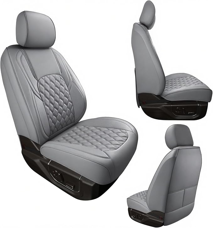 Huidasource Tacoma Front&Back Seat Covers, Gray Leather Car Seat Cushion Cover Accessories Fit for 2016-2023 Double & Crew Cab Toyota Tacoma SR SR5 Limited TRD Sport/Pro/Off Road(Full Set/Gray) - Image 9