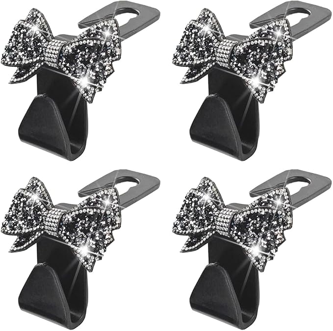 Zpana 4PCS Car Headrest Hook Rhinestone Bow Bag Hanger Black | PVC construction, rhinestone bow design, compact rear seat storage, fits most cars, SUVs, and trucks, automotive accessories - Image 7