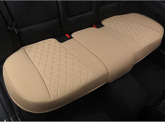 Black Panther Luxury PU Leather Rear Bench Car Seat Cover Adjustable Length (49-55'') Fits 90% Standard 5 Seats (Sedan SUV), for Seat Bottom Only, Triangle Quilting Design, Beige - Image 8