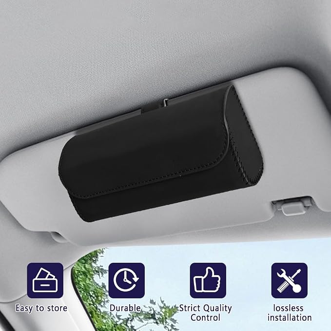 Sunglasses Holder for Car Sun Visor, Sunglass Organizer for Car, Magnetic Leather Eyeglasses Protective Storage Case, Waterproof Glasses Organizer Visor Accessories for Vehicles (Black) - Image 7
