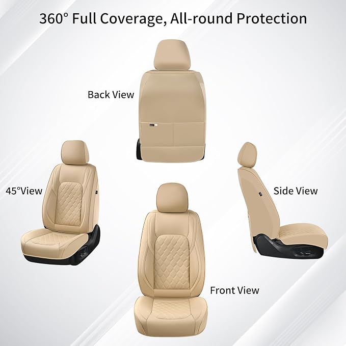 Huidasource Tacoma Front Leather Seat Covers, Car Seat Cushion Cover Fit for 3rd Gen Toyota Tacoma 2016-2023 SR SR5 Limited TRD Sport/Pro/Off Road All Cab Front Row (Front Pair/Beige) - Image 9