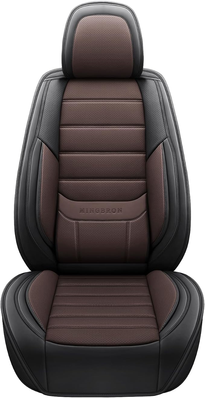 MINGBRON Car Seat Covers Full Set, Brown Car Seat Cover Lumbar Support, Car Seat Protector Waterproof, Nappa Leather Car Seat Cushion, Front Seats and Back Fit for Most Cars - Image 9
