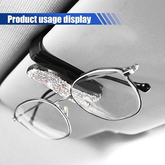 2PCS Bling Sunglasses Holder for Car, Fashion Crystal Rhinestone Sun Visor Glasses Holder with Ticket Card Clip, Eyeglasses Mount Car Sunglasses Clip, Auto Visor Glasses Clip for Women Girls (White) - Image 6