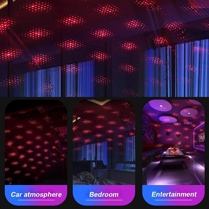 USB Star Projector Night Light, Portable Interior Car Roof LED Light, Red | Plug-in USB, Adjustable Romantic Star Lamp Projector Decorations for Car, Ceiling, Bedroom - Image 7