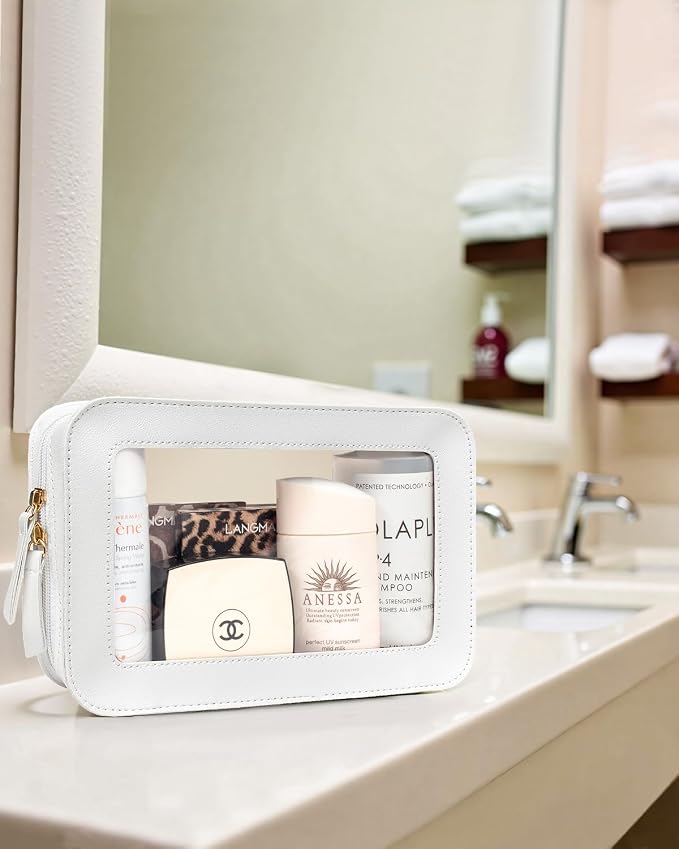 Clear Sunscreen Makeup Bags Pouch, TSA Approved Toiletry Bag with Zipper, Portable Make Up Organizer Traveling Compact Car Bag for Beach Essentials(Clear-White) - Image 8
