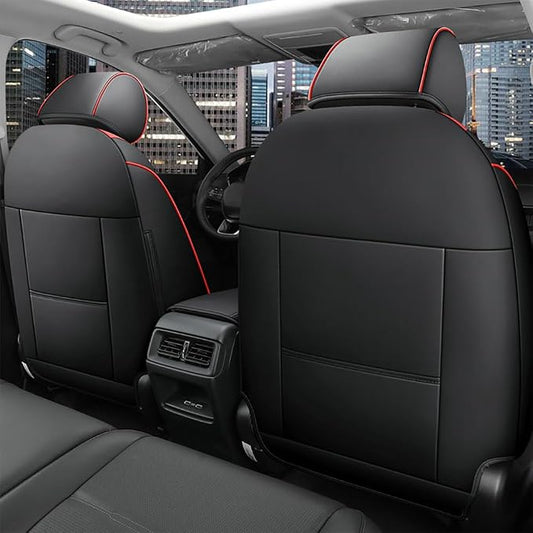 CocheFamilia CRV Seat Covers Custom Fit for Honda CRV 2023 2024 2025 2026 Leather Car Seat Cover Full Set for Trucks SUV,Waterproof Car Seat Cushion,Faux Leather (Black with red Trim) - Image 2
