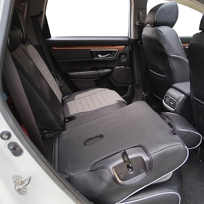 CocheFamilia Custom Fit CRV Seat Covers for Select Honda CRV 2017 2018 2019 2020 2021 2022 - Full Set,Leather (Black/Gray) - Image 4