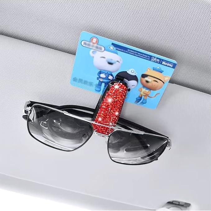 2PCS Bling Rhinestone Car Sun Visor Glasses Holders W/Anti-Scratch Sponge | Car Decoration for Women Girls,Ticket Card Clip Visor Organizer,Universal Rhinestone Auto Accessories - Image 7