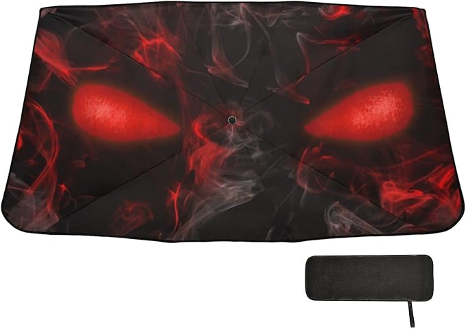 Skull Red Eyes Windshield Sun Shade Umbrella Foldable Car Front Window Sunshade Blocks UV Rays Heat Keep Vehicle Cool (55" x 27.5") - Image 6
